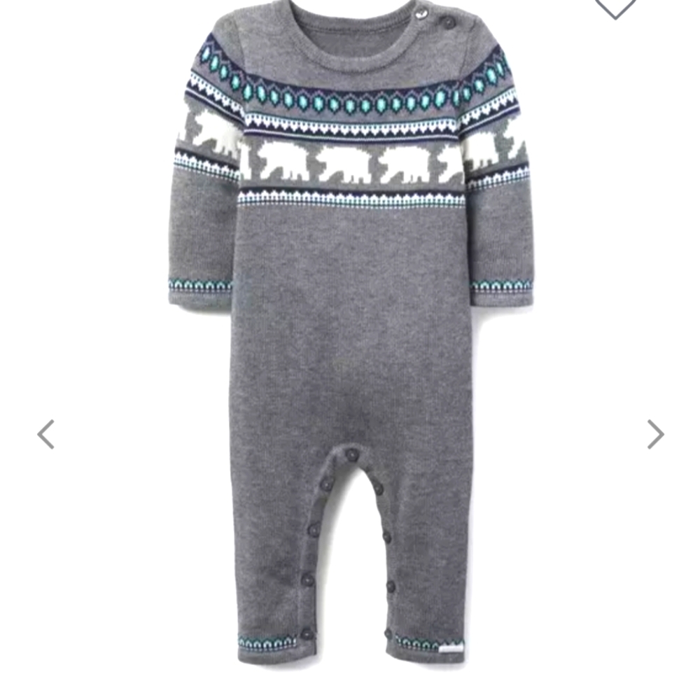 Janie & Jack nwot Fair Isle Polar Bear Gray 0-3mo One Piece